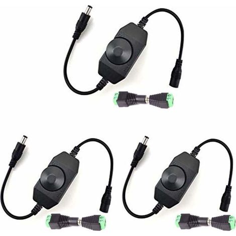 Ensemble de 3 variateurs LED DC 12V-24V, variateurs rotatifs pour bande LED traversante 2A, connecteurs jack 5,5x2,1 mm. (1/5)