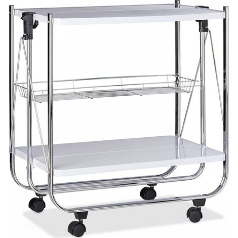 Carrello da portata pieghevole carrello da cucina 2 ripiani metallo bianco 130000890