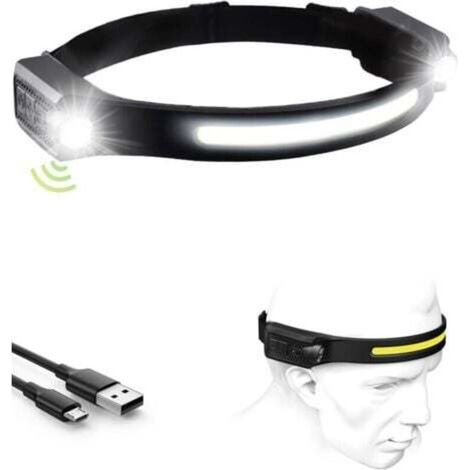 pack (black) of rechargeable LED headlight, 1200mA, dual headlight, 12 hours of battery life, 5 lighting modes, lightweight, with motion sensor, IPX4 waterproof