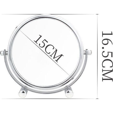 Miroir de courtoisie grossissement 5x, miroir de courtoisie sur pied compact de 6 pouces, chromé, diamètre 15 cm, pivotant, miroir de bureau de haute qualité (1/4)