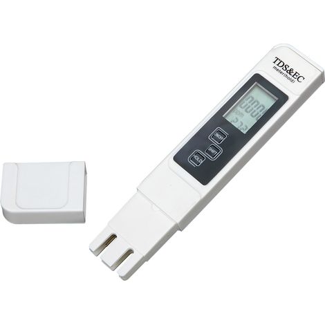 Medidor de agua digital 3 en 1: TDS, EC y temperatura para agua potable, acuario, piscina y spa. Medidor de calidad del agua portátil con pantalla LCD, color blanco ABS. (1/5)