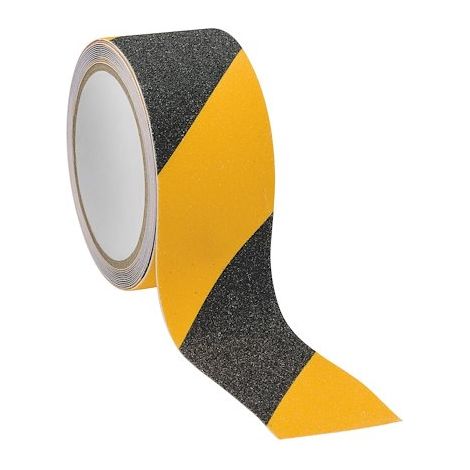 Mottez – Ruban de signalisation anti-dérapant 50 mm x 5 m – Adhésif rugueux jaune et noir pour zones à risque de glissade – Sécurise les chantiers (1/6)
