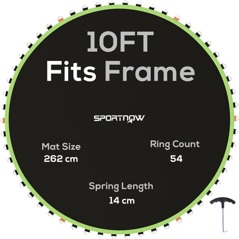 10ft Trampoline Replacement Mat with Spring Pull Tool and 54 V-Hooks for 14cm Springs - Durable Green Mat