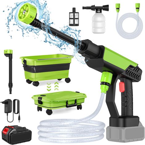 Nettoyeur haute pression sans fil 30Bar, Pistolet de lavage voiture 300W, Buse 6‑en‑1, Avec 1 batterie, Réservoir d'eau 22 L (1/5)