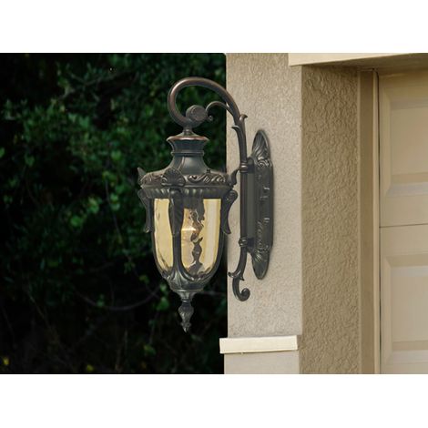 LED Außenwandlaterne im Jugendstil mit Amberglas, hängend Höhe 52cm (1/5)
