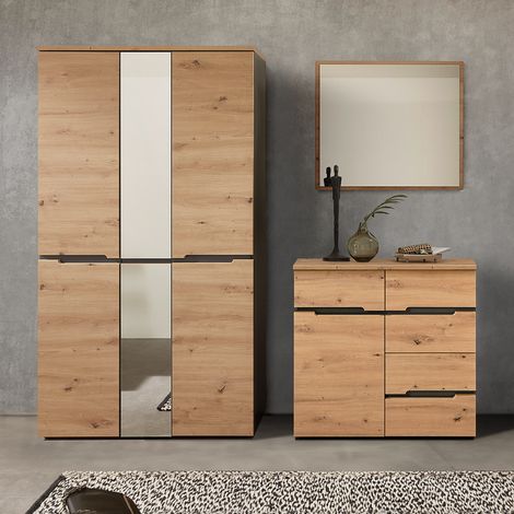Garderoben Set modern in Artisan Eiche Nb. mit Graphit MANRESA-36 Garderobenschrank, Spiegel, Kommode (1/5)