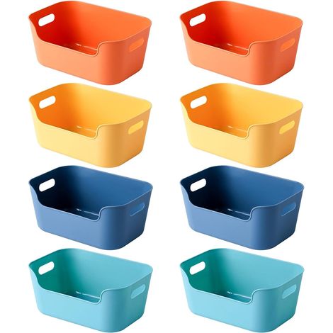 Paniers et boîtes de rangement, 8PCS paniers de rangement en plastique pour la cuisine, panier de rangement rectangulaire pour le placard, le bureau, la salle de bain(4 couleurs, 15.5x10.5x6cm)