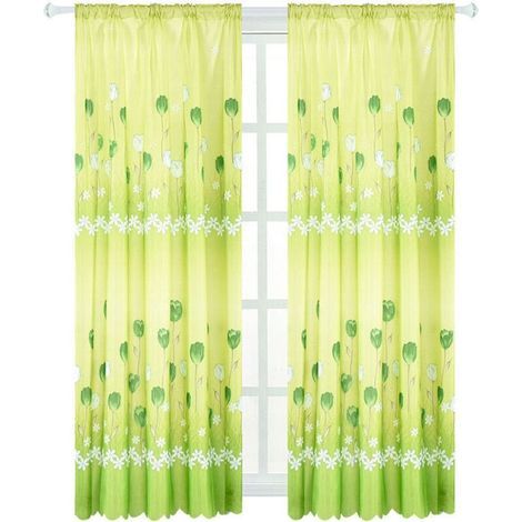 1 Rideau en Tulle Brodé Voile Transparent Vert - Écharpe pour Fenêtre - 100x200cm