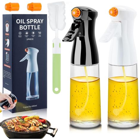 Spray Huile Cuisine, 2PCS Vaporisateur Huile avec Goupillon Bouteille et 2 Pulvérisation de Buse Améliorée, pour Griller, Cuire Au Four, Salades, 200ML (1/5)