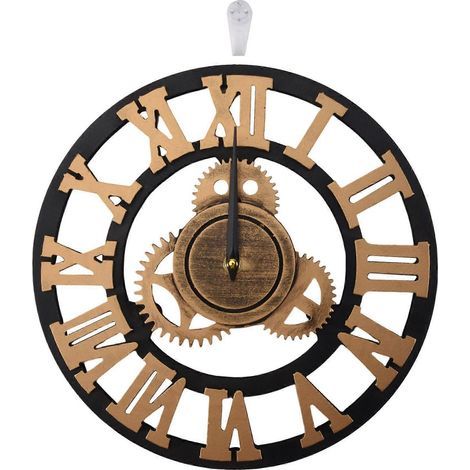 Grande horloge murale en bois style vintage à engrenages, horloge murale américaine pour salon, design moderne, décoration pour la maison, 30 cm (1/5)