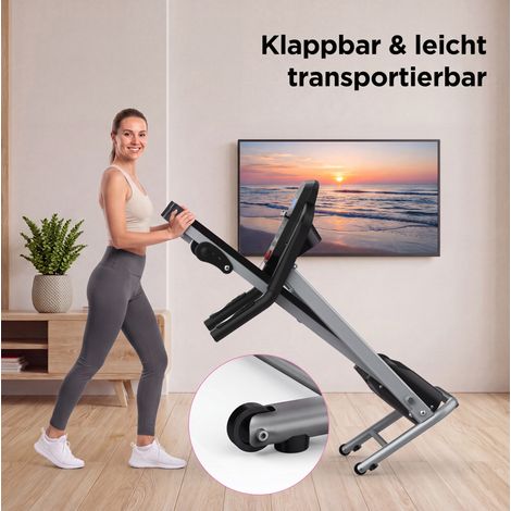 Klappbares Laufband mit Handläufen, LED-Display, 3 Modi, 1000 x 390 mm, Stahl, Schwarz/Grau (1/5)