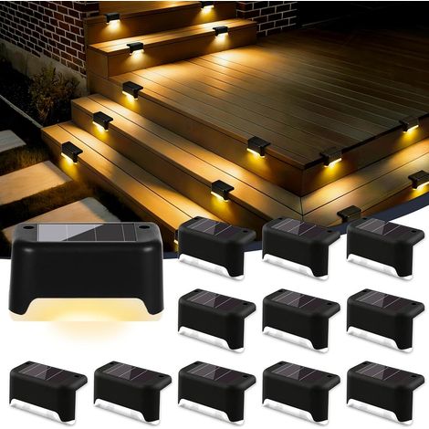 12er-Pack Solar-Treppen- und Zaunstufenleuchten für den Außenbereich (Warmweiß, schwarzer Rahmen) (1/5)