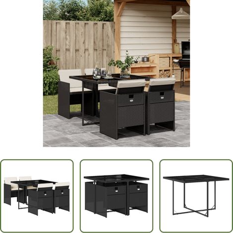 Chaise de jardin - Ensemble à manger de jardin coussins 5pcs Noir Résine tressée (1/5)