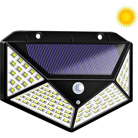 Lámpara solar de 100 LED con sensor de movimiento y crepúsculo, 600 lúmenes, batería de 1800 mAh y 3,2 V. (1/5)