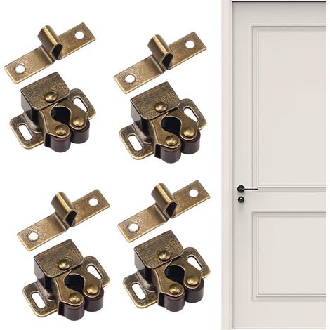 Bardusch Loquet à ventouse pour meubles (4 pièces), loquet à ressort pour armoire, verrou à rouleau, quincaillerie, loquet à ventouse pour portes d'armoire doubles, verrou à ressort, loquet de porte à (1/5)