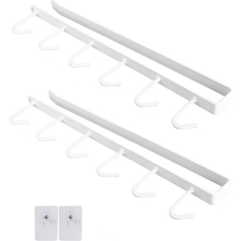Küchenutensilienhaken, Hakenleiste für Krawatten, Gürtel und Schals, Becherhalter/Becherhalterhaken (ohne Bohren), 2 Stück (Weiß)