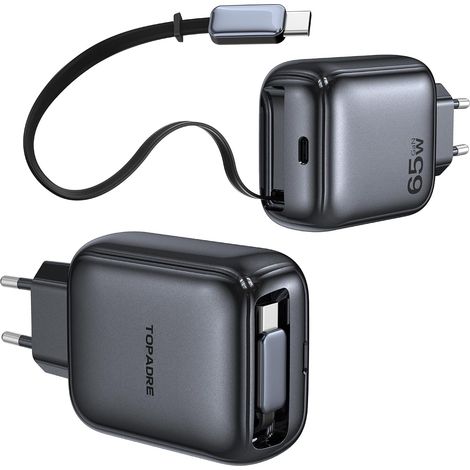 Chargeur USB C 65W, Prise USB C Rapide avec 100CM câble Rétractable (1/5)