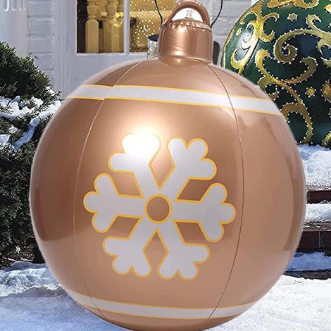 Aufblasbare Weihnachtskugel, aufblasbare Dekoration, aufblasbare Christbaumkugel, extra große aufblasbare Weihnachtskugel (60 cm, goldene Schneeflockenstreifen)