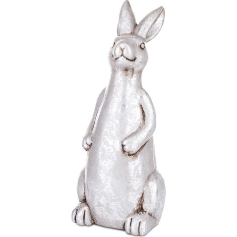 Statuetta decorativa, statuetta di coniglio in ceramica e argento (1/5)