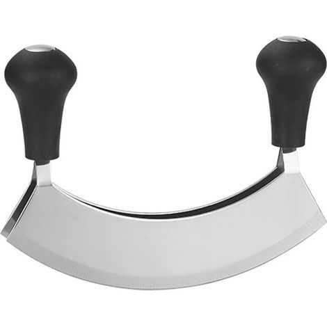 Hachoir Berceuse, Couteau à Herbes,Couteau Hachoir, Hachoir Demi Lune, Hachoir Rond de Lune, Hachoir Coupe Herbes Double Lame, Hachoir a Main, Hache Légumes, Couteau Herbes avec 2 Lame (1/5)