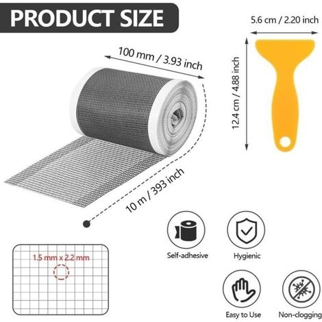 Filtre Cheveux Douche Autocollant,10cmx10m Attrape Cheveux Douche,Filtre Cheveux Douche avec Spatule Plastique,Filtre Douche