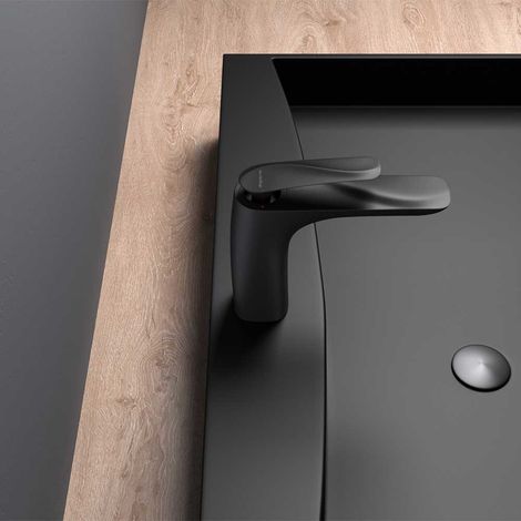 High Quality Bathroom Chrome Single Lever Monobloc Mixer Basin Tap - Basin Top - Matte Black (1/3)
