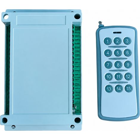 Commutateur récepteur relais sans fil 12 canaux DC 12-24V AU-RK12SB avec télécommande 15 touches 433MHz 15 30-100m 0.024 kw 250 g – Livraison gratuite