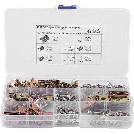 Assortiment d'écrous et clips en U antirouille pour garnitures intérieures automobiles avec vis en acier inoxydable (1/5)