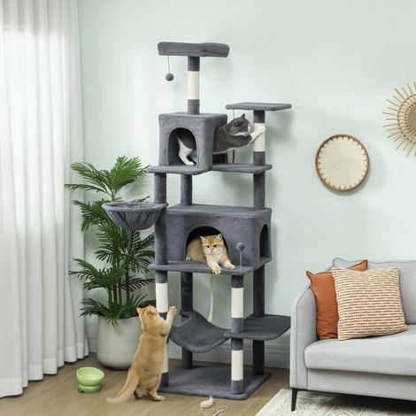 Pompons - Grand arbre à chat 202 cm, 6 griffoirs, 2 hamacs, 2 appartements, 2 perchoirs (1/4)