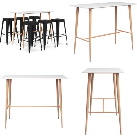 Ensemble de bar 7 pcs Blanc et noir - Ensemble De Bar - Meuble De Salle À Manger - Table De Bar - Tabouret De Bar - Mobilier Moderne - Home & Living (1/5)