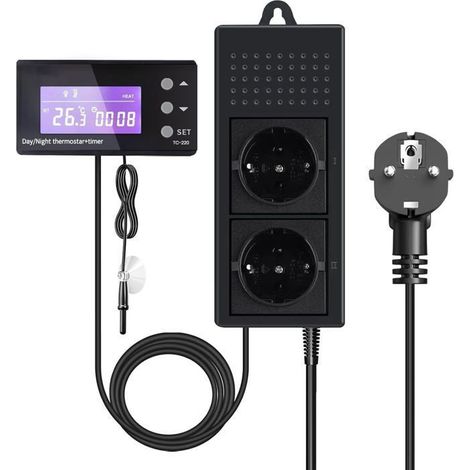 Prise thermostatique 220V, adaptée aux terrariums pour reptiles, avec minuterie, contrôleur de température numérique et sonde. (1/5)