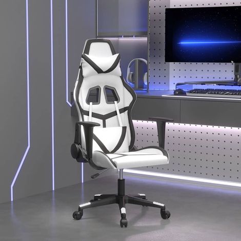 vidaXL Silla gaming cuero sintético blanco y negro (1/5)