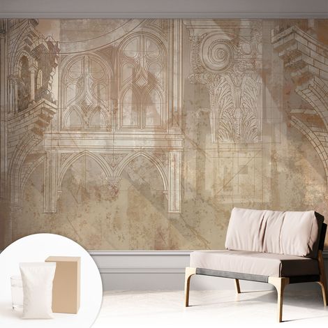 Tapete Vliestapete mit Kleber - trendige Wanddeko - elegant Fototapete für Wohnzimmer - Schlafzimmer Historische Ornamente 312x219 cm (1/5)