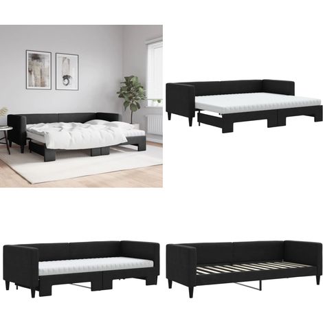 Tagesbett Ausziehbar mit Matratzen Schwarz 80x200 cm Stoff - Schlafsofa - Doppelbett