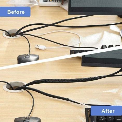KZQ Cache Cable Spirale, 12m Gaine Cable Electrique Flexible Universel, Tube de Rangement pour Ranger ou Cacher les Câbles, Bricolage Protecteur de Câble pour Bureau à Domicile TV PC, Dia: 8mm, Noir (1/2)