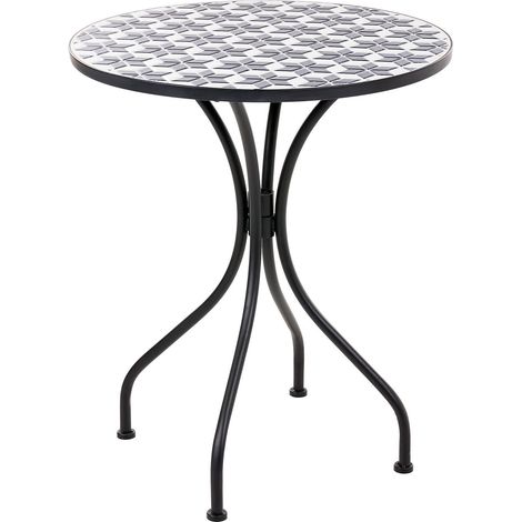 Garden Bistro Table White/Blue Iron Ceramic Mosaic Tabletop Retro Style SIROLO (1/5)