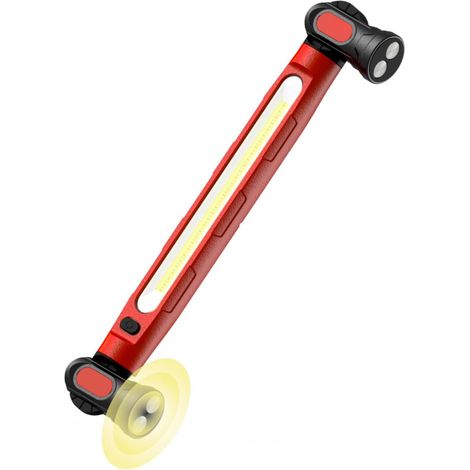 Luz de trabajo LED de 2000 lm, 5000 mAh, ganchos, magnética, recargable (Roja)