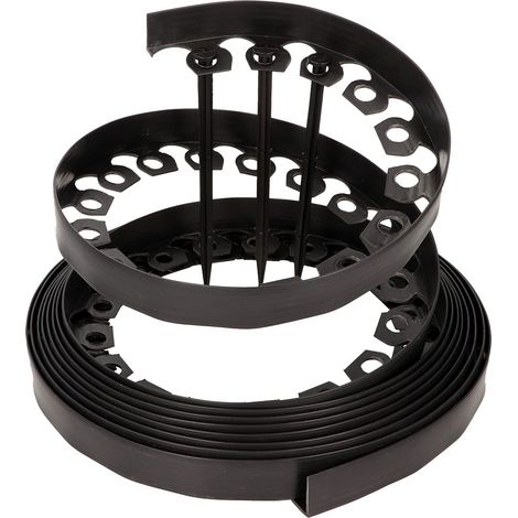 GARDENIX LineBORDER flessibile in plastica Bordo per prato in, 20 ancoraggi a terra, lunghezza 10 m, altezza 4 cm, Nero (1/4)