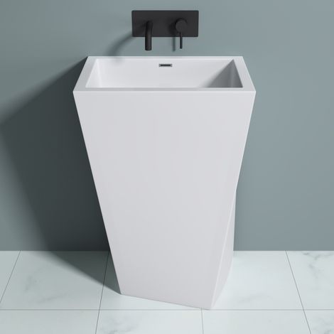 doporro freistehendes Standwaschbecken BTH: 60x42x90cm Colossum38 weiß aus Gussmarmor Waschtisch Waschplatz Standsäule (1/5)