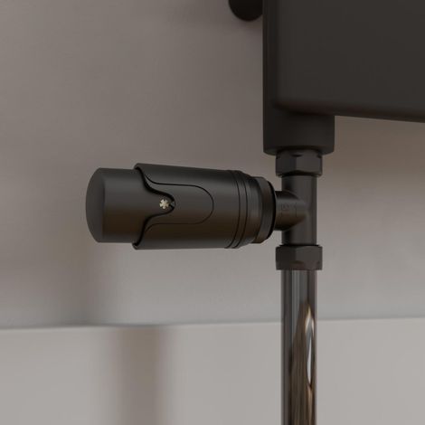 Modern Straight Heated Towel Rail Radiator Valves Black Round Thermostatic 15mm