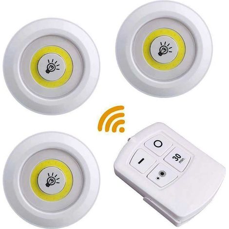 luce led per armadio 3 pz punti luce a pressione push con adesivi a batteria dimmerabile con telecomando (1/5)