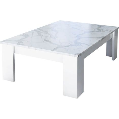 CHRIS WHITE - Table Basse Laquée Blanc Brillant Plateau Imitation Marbre (1/3)
