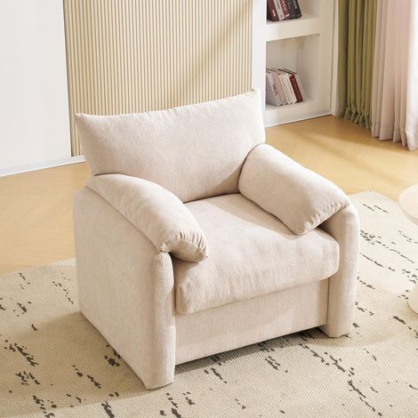 Fauteuil Tissu en Chenille surdimensionné,Chaise de loisirs Simple décontracté pour salon,Design Moderne,Beige