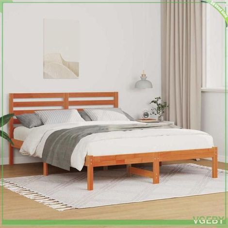 Cadre de lit - ABI - 120 x 190 cm - Pin massif - Brun cire - 1 place (1/5)