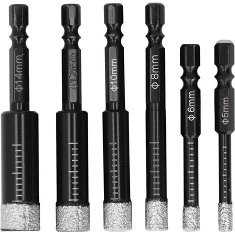 6pcs / Set Set Dry Diamond Bit Bit Tile Marble Forets pour en porcelaine en céramique Granite Masonry (1/5)