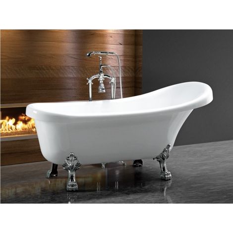 Sanitaire – Baignoire îlot rétro monobloc 170x75 cm – Design ovale avec pieds pattes de lion – Acrylique blanc brillant pour conservation chaleur (1/2)
