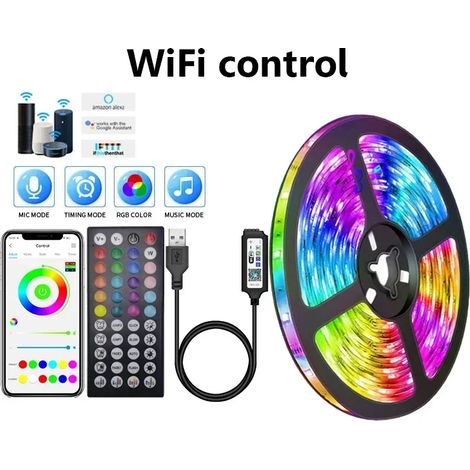 Bande lumineuse LED RGB (contrôleur sans fil 25 m) 5 V USB, barre lumineuse LED flexible à changement de couleur (1/5)