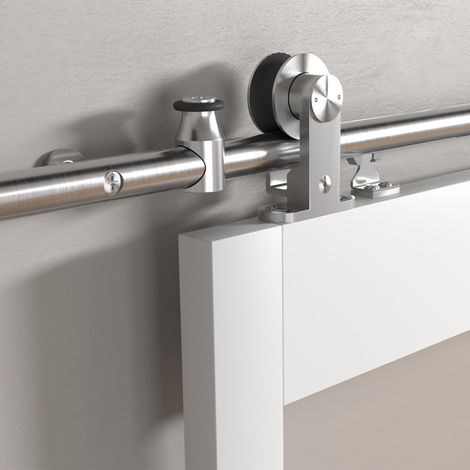 SOTECH Edelstahl Schiebetüren Set MANSION mit Softclose (von oben anschraubbar) bis 80 kg Türgewicht, max. 1000 mm Türbreite, 30-40 mm Türstärke, Beschlag mit Türstopper & Bodenführung für Holztüren
