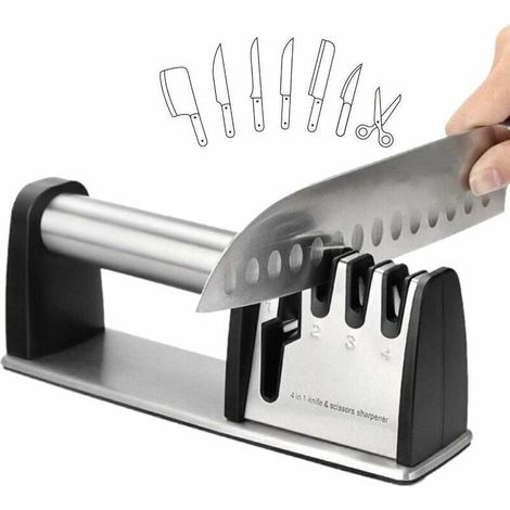 Affilacoltelli professionale, affilacoltelli da cucina 4 in 1, affilacoltelli e forbici manuale, sistema di affilatura con barre in acciaio al tungsteno, diamante e ceramica, antiscivolo