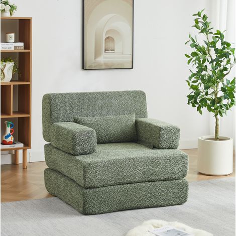 Poltrona letto pieghevole 1 posto in ciniglia verde, modulabile salvaspazio – MEUBLIV (1/5)